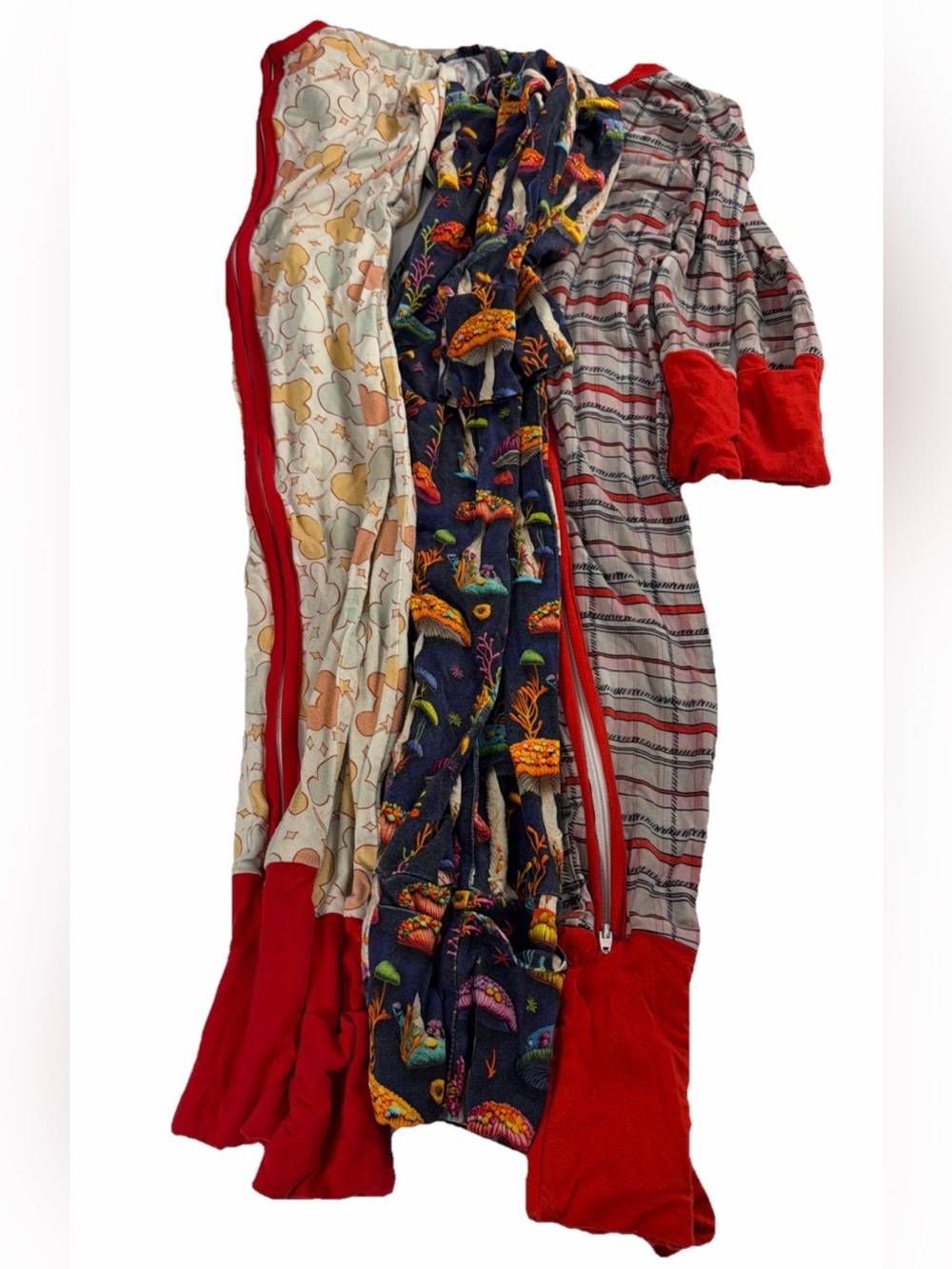 Lot of 3 18-24 months bamboo footed pajamas Mickey, Mushrooms, plaid sleepers